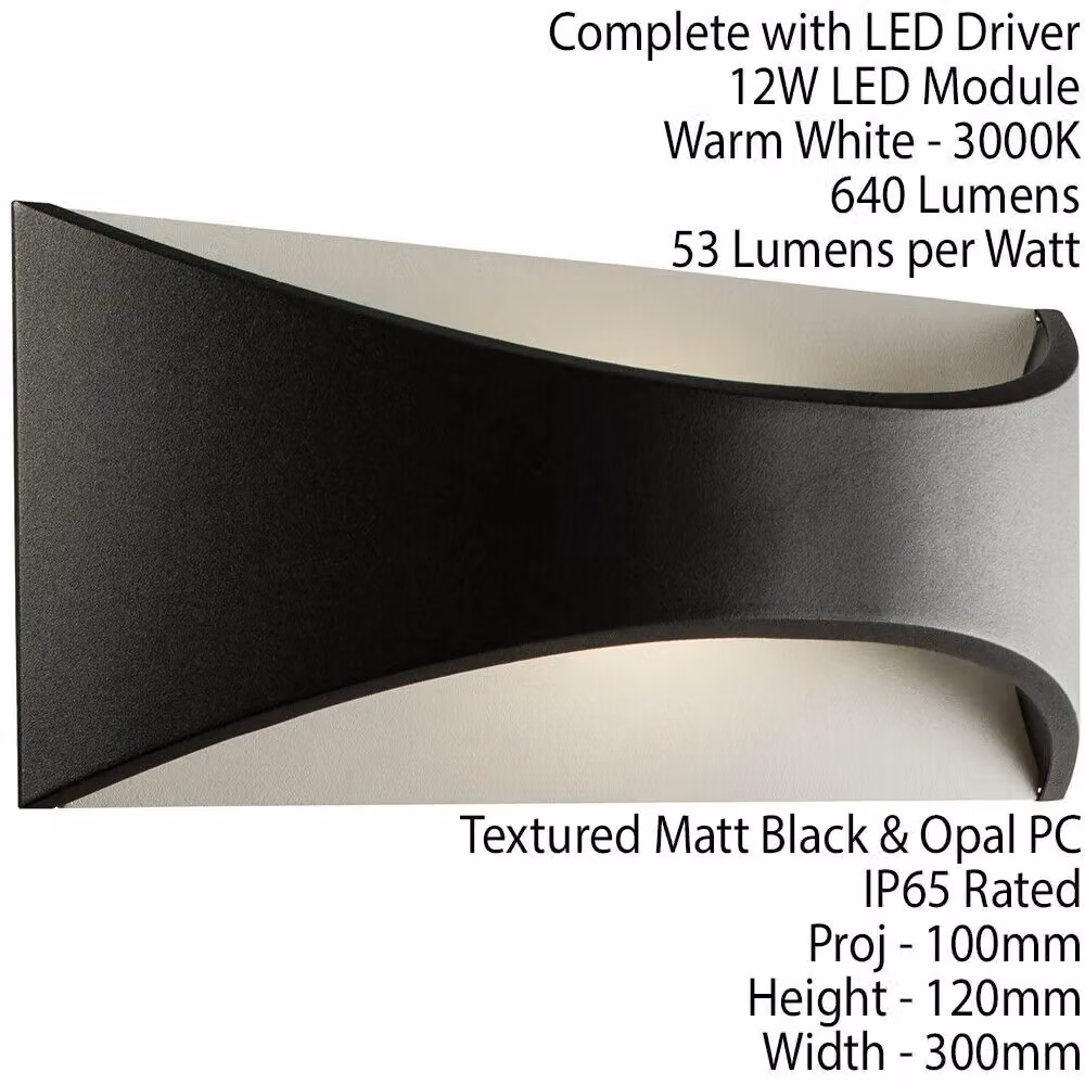 Loops IP65 Modern Curved Outdoor LED Wall Light, Black Aluminium, Warm White, Up and Down Lighting – 2
