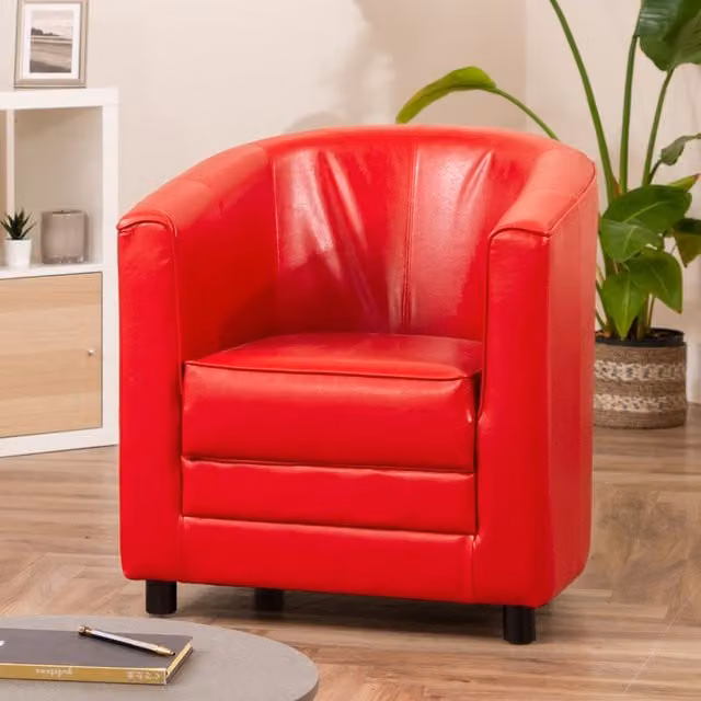 Artemis Home Aspen Red Synthetic Leather Tub Chair with Armrests