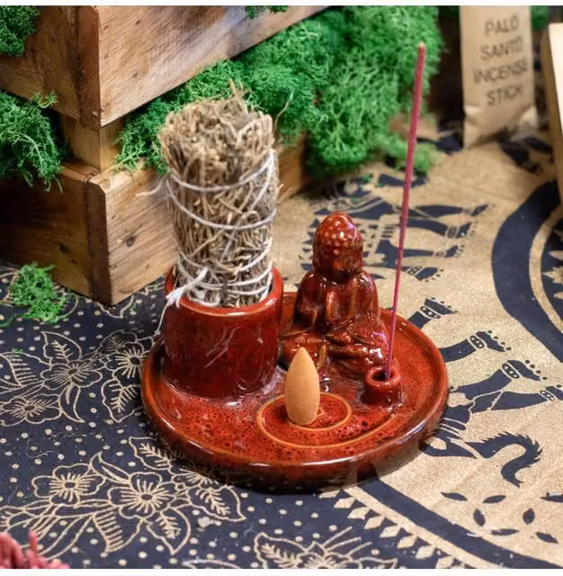 KDMD Red Ceramic Buddha Incense Plate