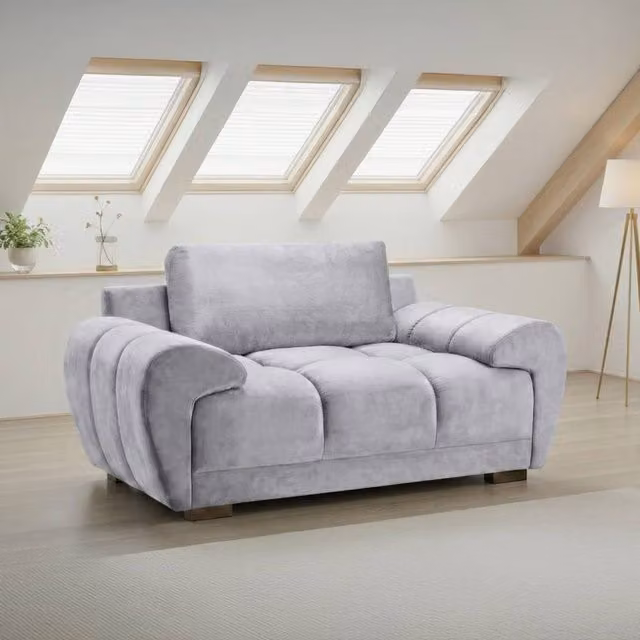Furnishings For Less UK Zura Grey Fabric Large Armchair with Pillow Back and Wooden Legs – 1