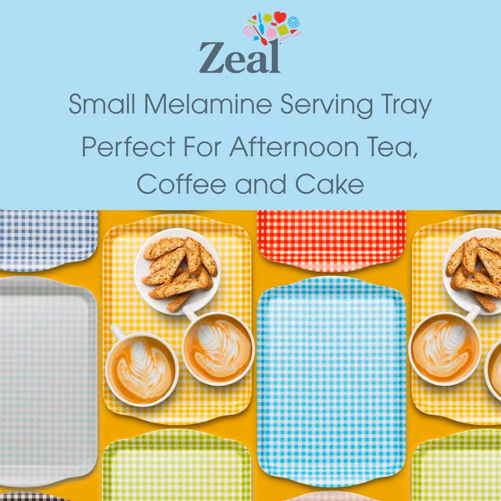 Zeal Melamine Gingham Serving Tray with Handles, Pink, W: 27 cm, D: 21 cm – 2