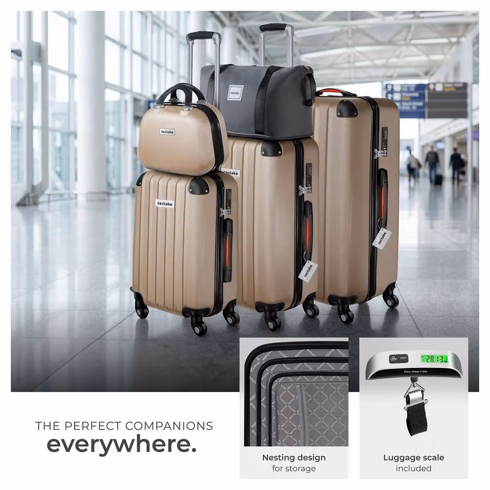 tectake Hard-Shell Luggage Set with TSA Lock and Luggage Scale in Gold – 3