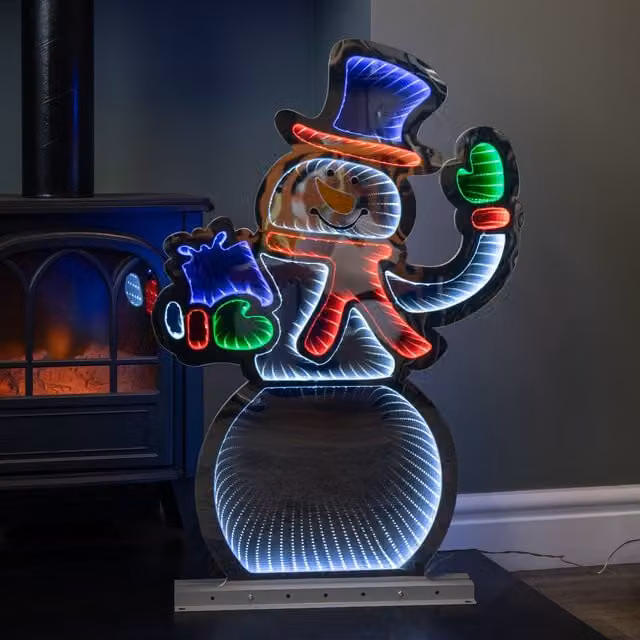Samuel Alexander 76cm LED Infinity Standing Snowman Christmas Decoration in Ice White with Metal Base – 1