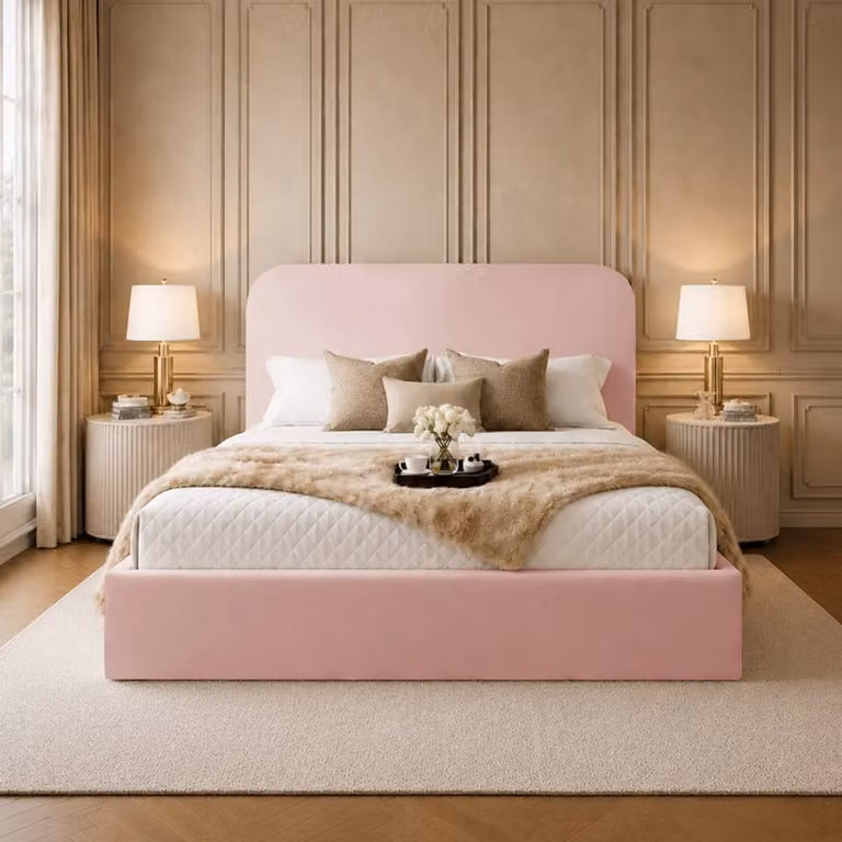 Desire Deco Elysium Ottoman Storage Bed Frame in Pink, Super King, W: 200 cm x D: 200 cm