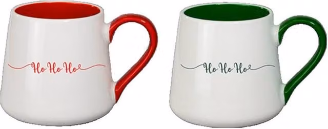 KDMD Christmas Ho Ho Ho Ceramic Mug Set of 2 in Assorted Red, White and Green – 1