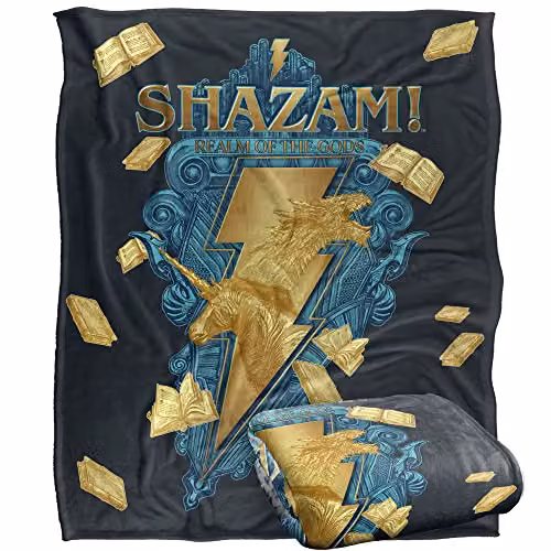 LOGOVISION Shazam Fury of the Gods Super Soft Fleece Throw Blanket in Blue and White, W/D/H: 152 x 127 cm