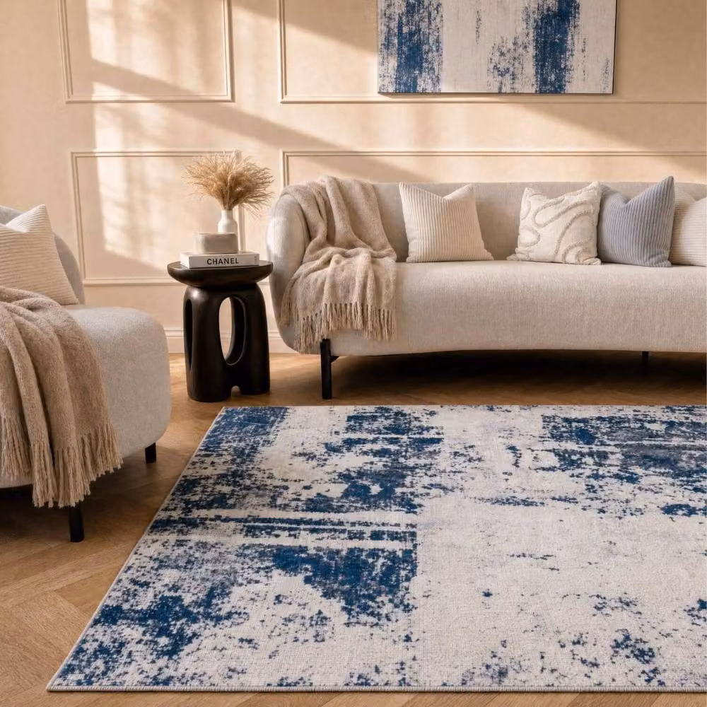 THE RUGS Elaris Stain Resistant Abstract Distressed Living Room Area Rug in Blue, W: 160 cm, L: 230 cm – 7