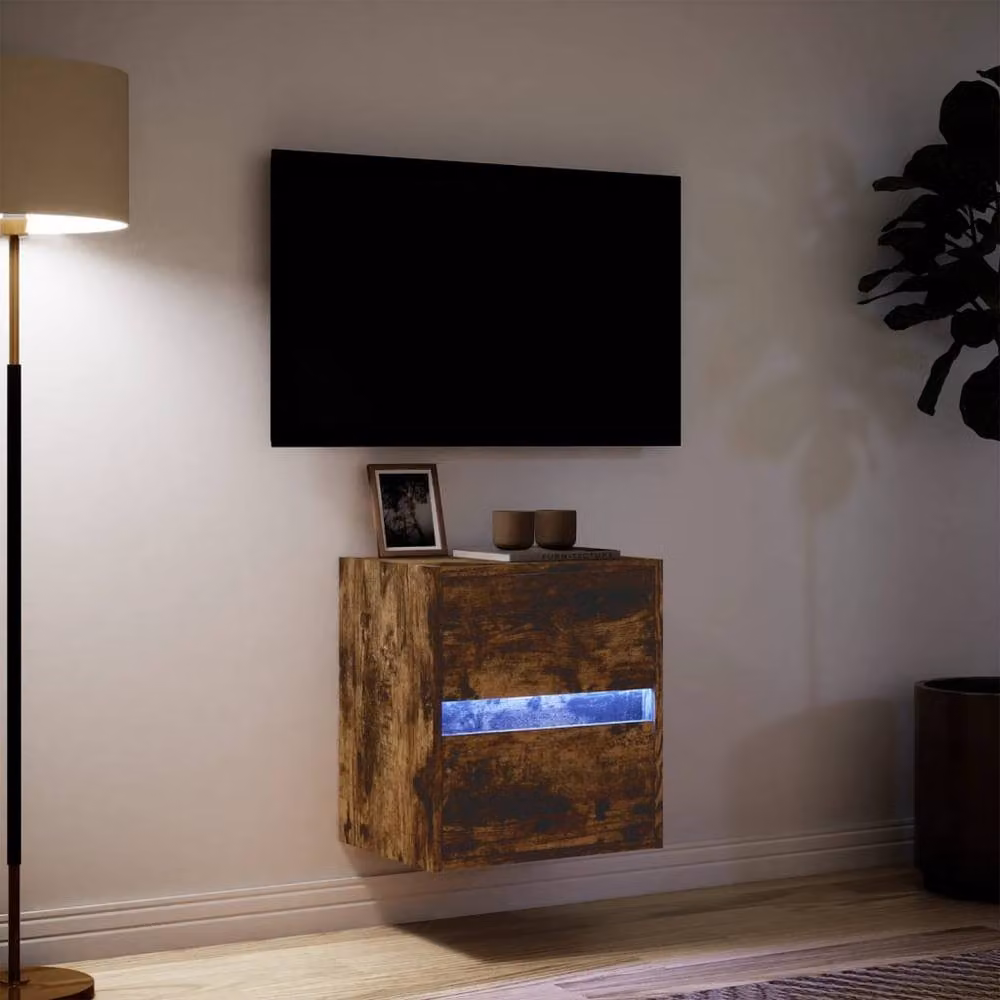 Berkfield Home TV Wall Cabinet with LED Lights in Smoked Oak Brown, W/D/H: 41 x 31 x 45 cm – 4