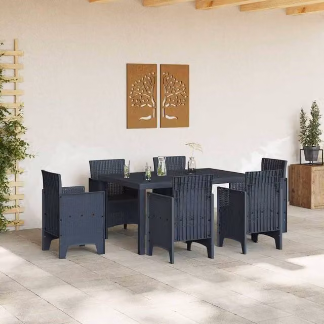 Berkfield Home Anthracite Poly Rattan Garden Table in Charcoal, W: 150 cm, D: 100 cm, H: 73 cm