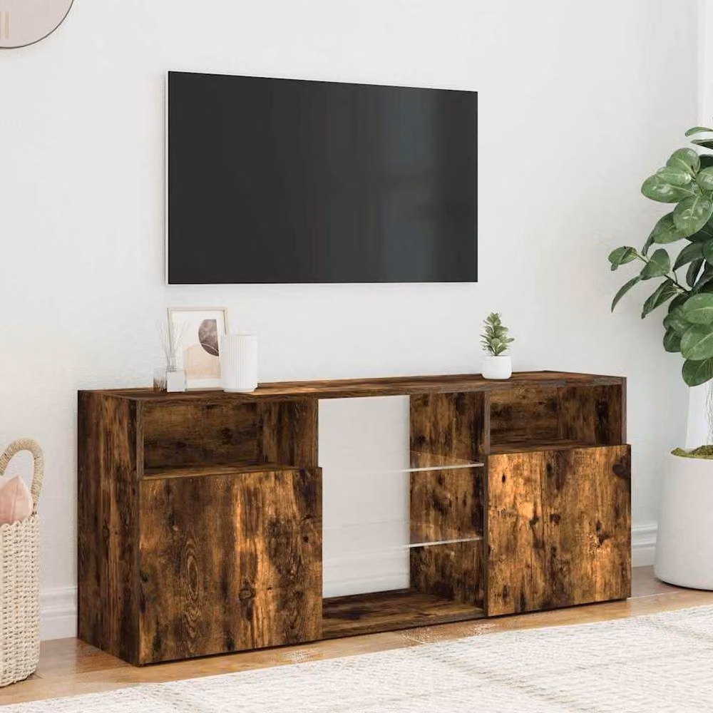 Berkfield Home Modern TV Cabinet with LED Lights in Smoked Oak Brown, W/D/H: 120 x 30 x 50 cm – 4