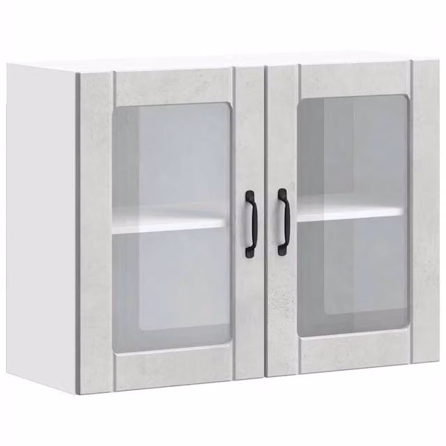 Berkfield Home Kalmar Artisan Oak Wall Mounted Kitchen Cabinet with Glass Doors in Grey