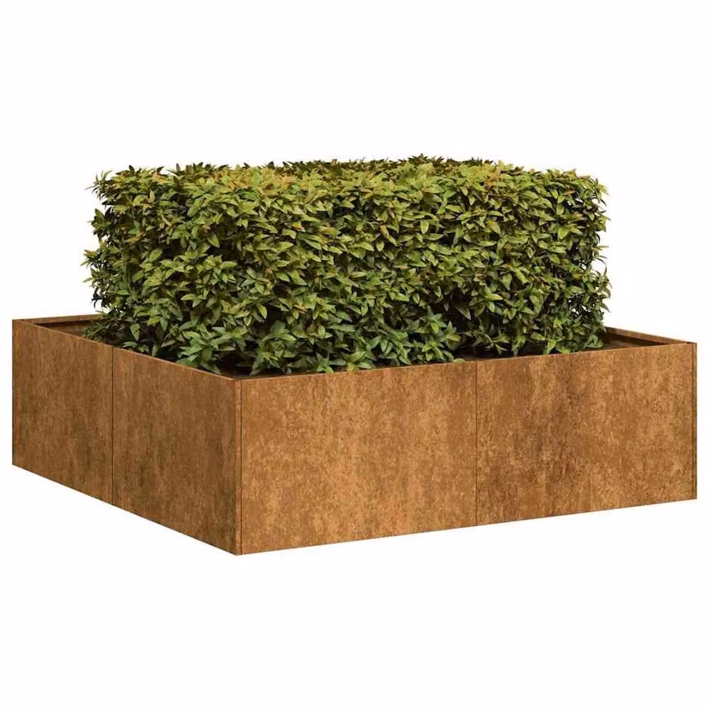 Berkfield Home Rusty Steel Planter Tub in Brown and Multicolour, W/D/H: 100 x 100 x 30 cm – 2