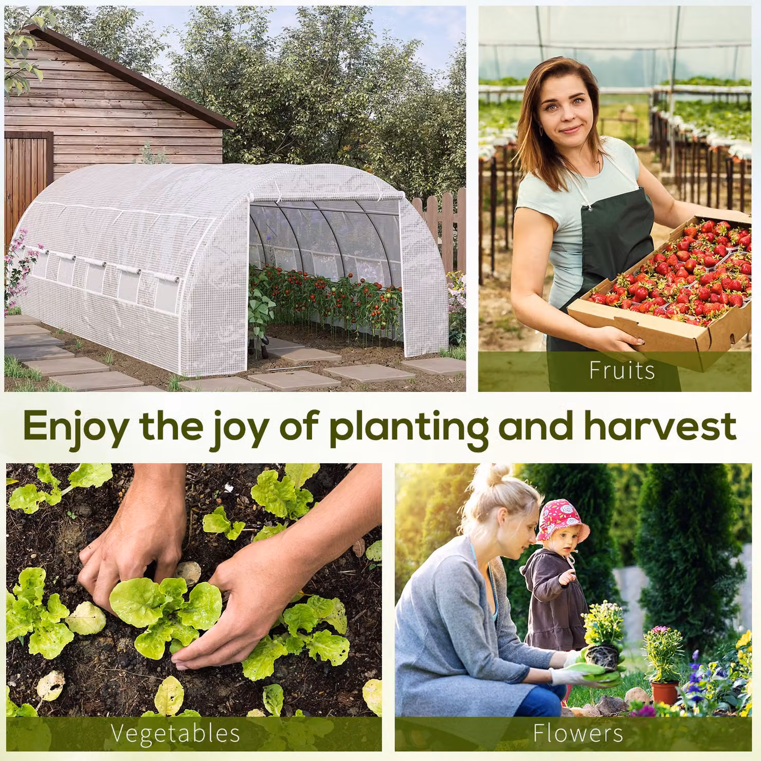 Outsunny Walk-in Polytunnel Greenhouse with Steel Frame, Reinforced Cover, Zippered Door and 8 Windows, W/D/H: 6 x 3 x 2 m – 4