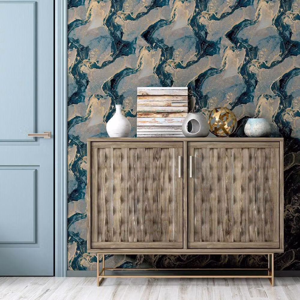Arthouse Abstract Marble Wallpaper in Petrol and Gold – 4