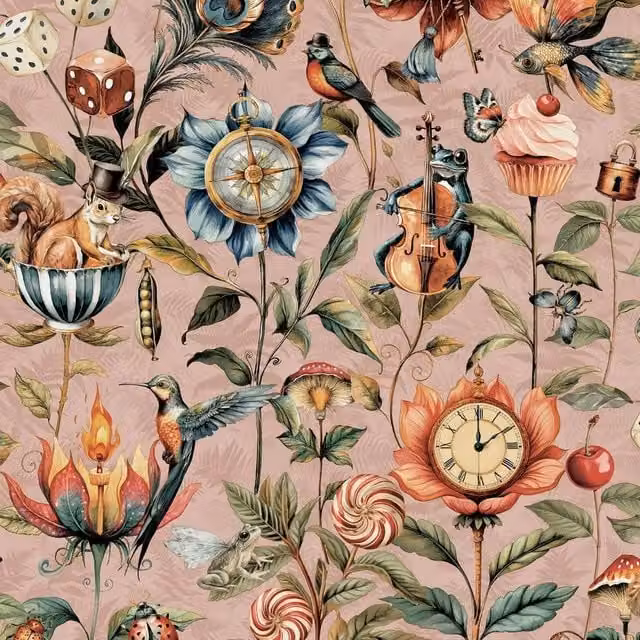 World of Wallpaper Creatures Animal and Botanical Patterned Wallpaper in Baby Pink