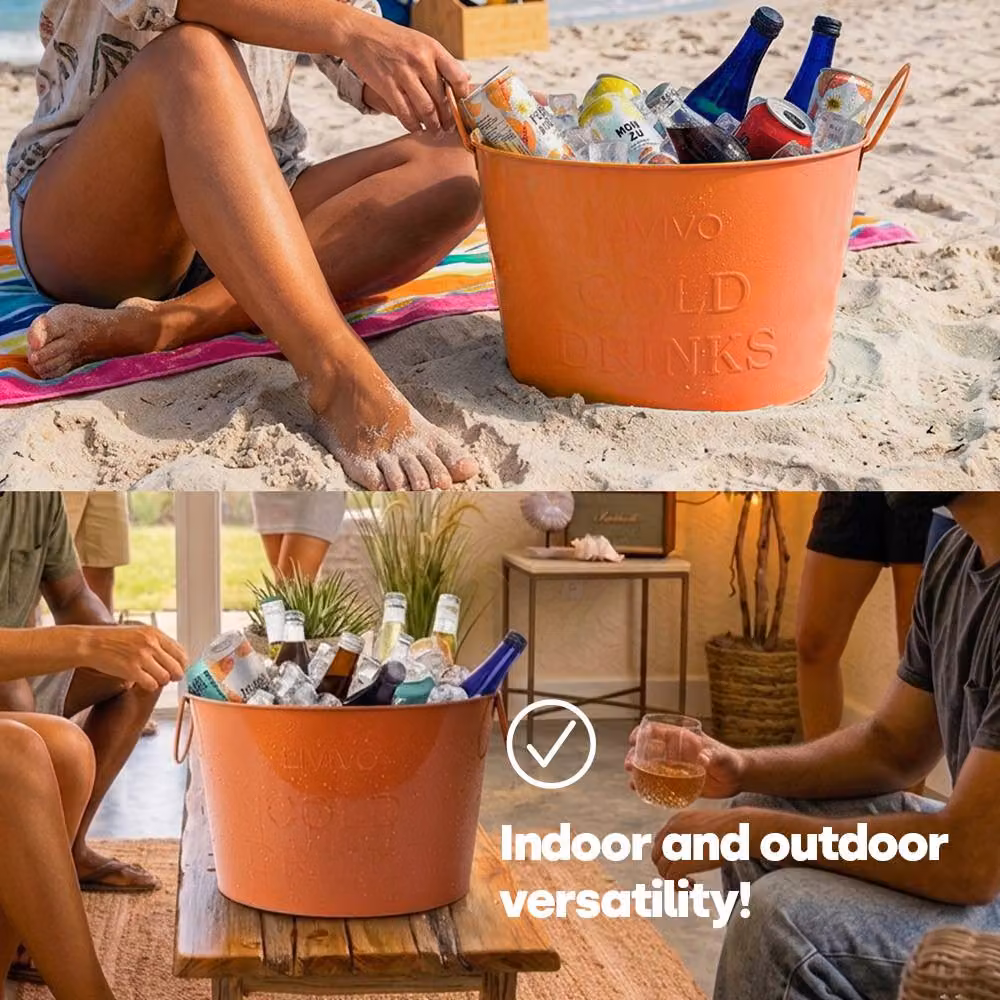 LIVIVO Galvanised Steel Drinks Bucket in Coral – 6