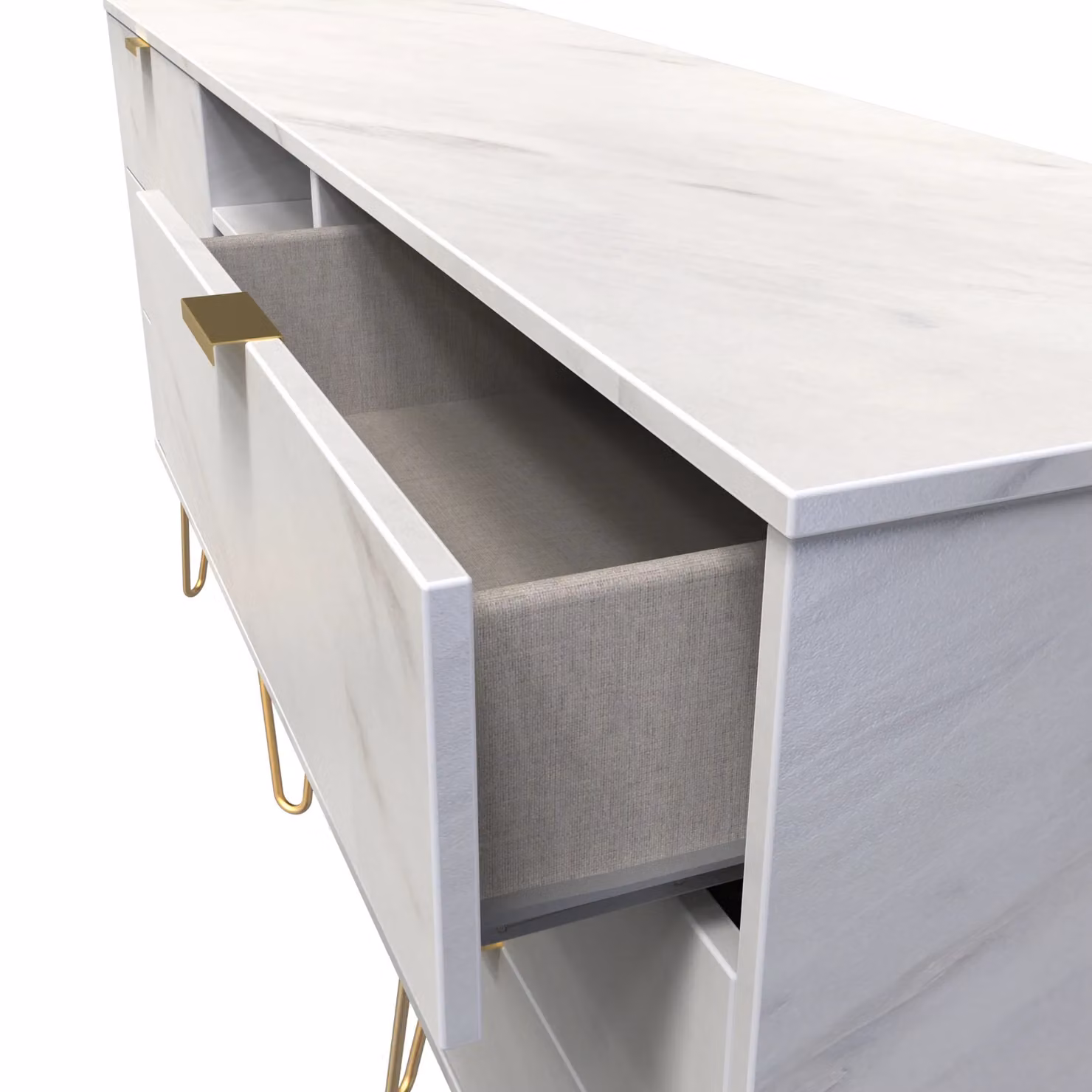 Ready Assembled 2 U Chevron 6 Drawer Sideboard in Off-White with Gold Accents – 2
