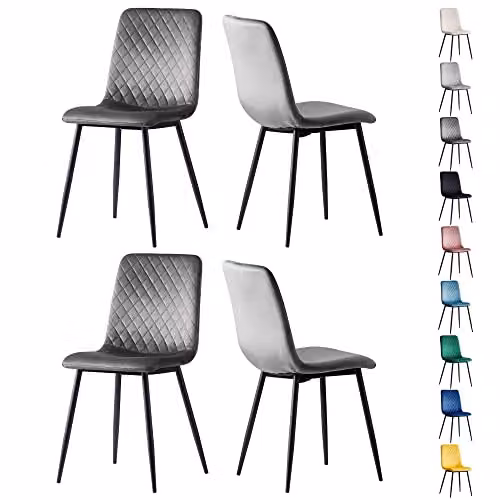 MCC Direct Set of 4 Lexi Velvet Fabric Dining Chairs with Metal Legs in Grey and Black