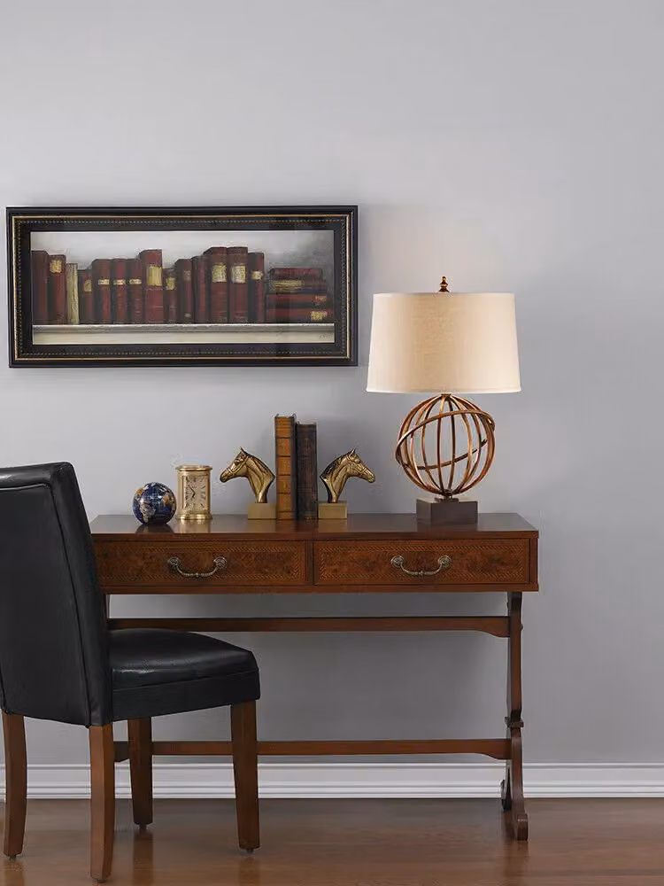 Loops Table Lamp with Tilted Orb Design in Gold and Beige with Fabric Shade – 2