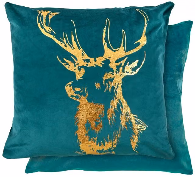 NewEdgeBlinds Stag Velvet Soft Plush Cushion Cover with Foil Print in Green