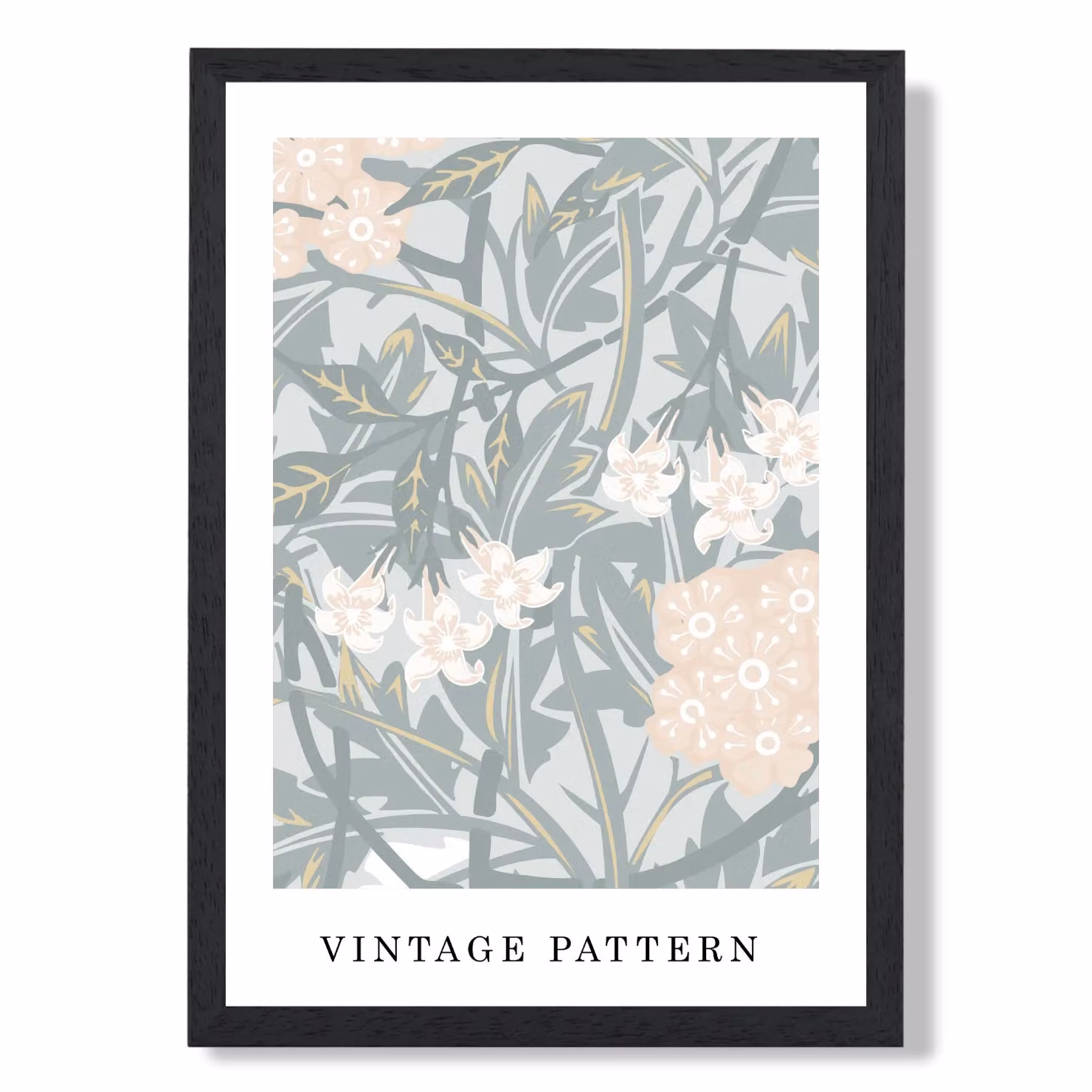 ARTZE William Morris Jasmine Floral Art Print in Green and Peach with Black Frame, A3 – 2
