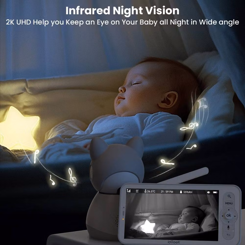 iegeek Clear Video Baby Monitor with 5 Inch Screen, Night Vision and WiFi in White – 2