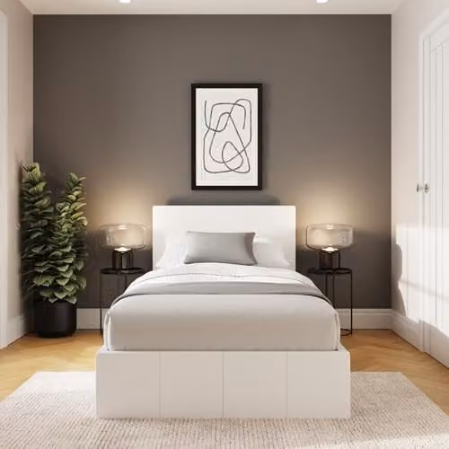 GFW White Upholstered Fabric End Lift Single Ottoman Bed Frame with Storage
