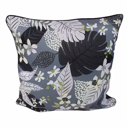 Peggy Wilkins Grey/Pewter Floral Square Outdoor and Indoor Seat Cushion, W/D/H: 45 x 45 x 14 cm