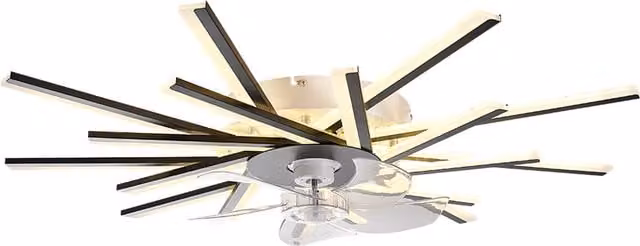 Living Star Modern Black Dimmable LED Ceiling Fan Light with Remote and App Control