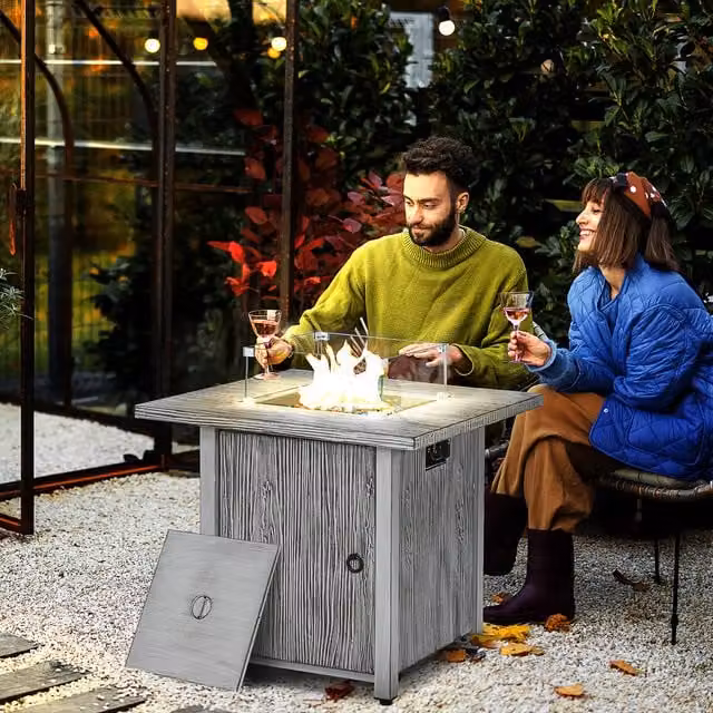 Outsunny 40,000 BTU Propane Gas Fire Pit Table in Grey