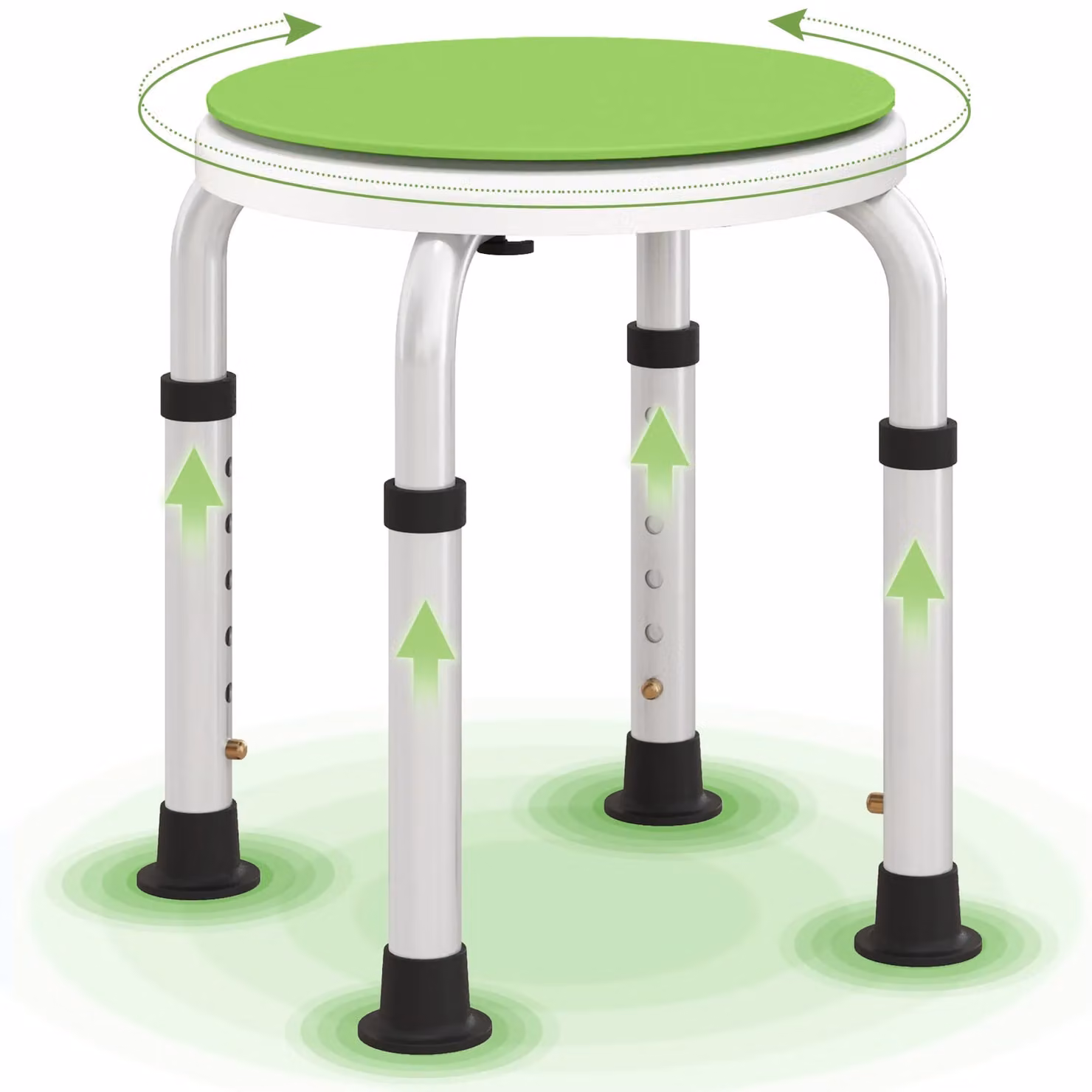 HOMCOM 360 Degree Swivel Shower Stool with Non-Slip Feet and Height Adjustable Legs in Green – 2