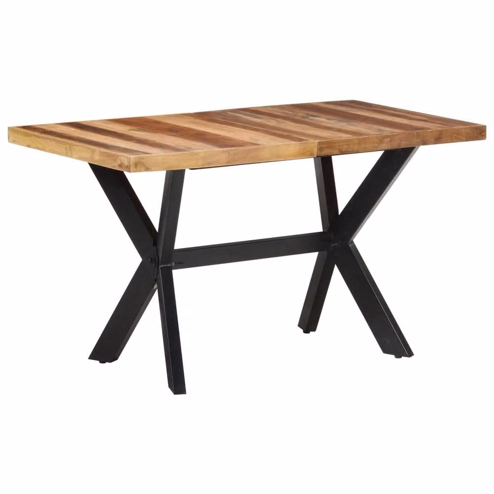 Berkfield Home Sturdy Rectangular Dining Table in Brown Solid Acacia and Rubberwood with X-Frame, W: 140 cm, D: 70 cm, H: 75 cm – 2