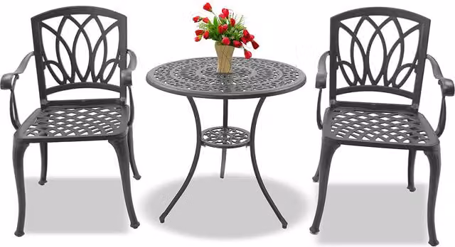 Centurion Supports Positano Bistro Set with Table and 2 Chairs in Grey Lacquered Metal