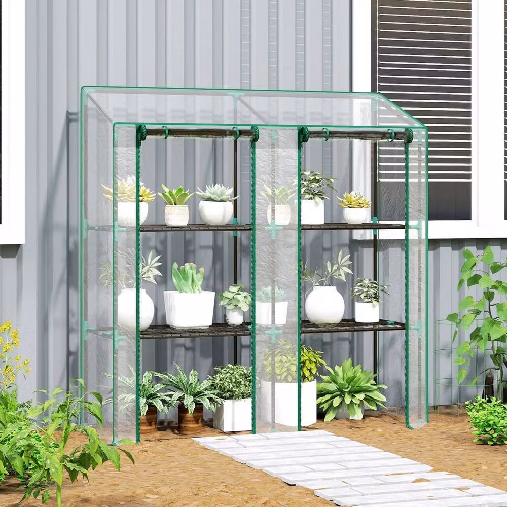 VOGREX Mini Green House with 3 Tier Shelves, Transparent, H x W x D: 151 x 143 x 46 cm – 4