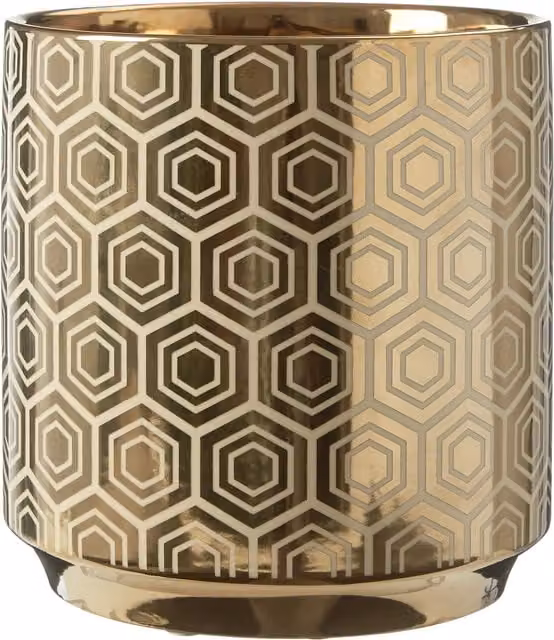 Orsina Hexa Small Geometric Ceramic Planter in Gold and Cream