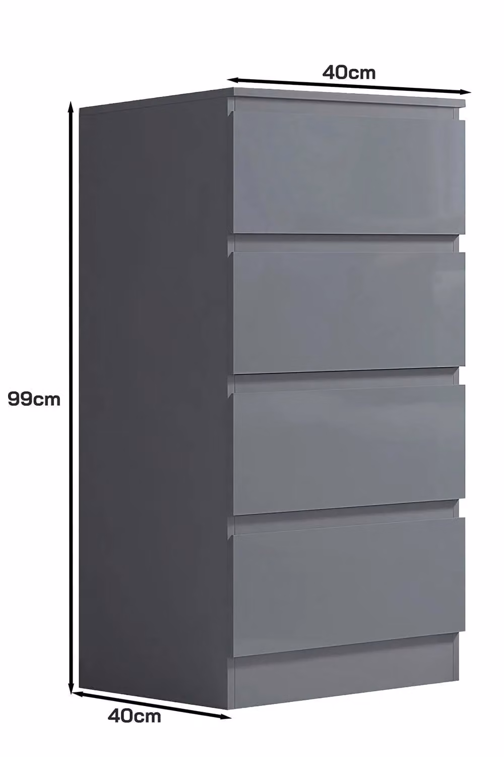 FWStyle Grey Gloss 4 Drawer Tall Slim Chest of Drawers H: 99 cm, W: 40 cm, D: 40 cm – 3