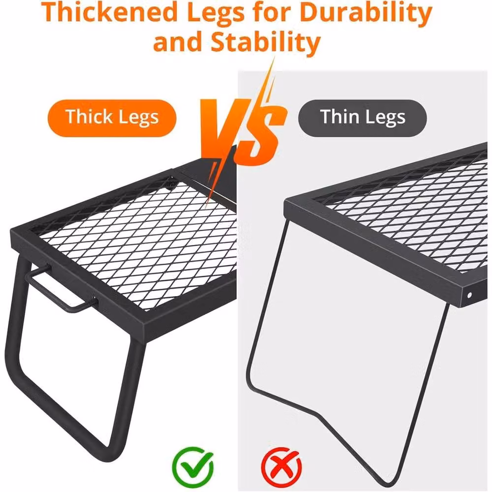 VOGREX Portable Adjustable Alloy Steel Charcoal Grill Fire Pit Grate, Black, W: 57 cm, D: 28 cm – 5