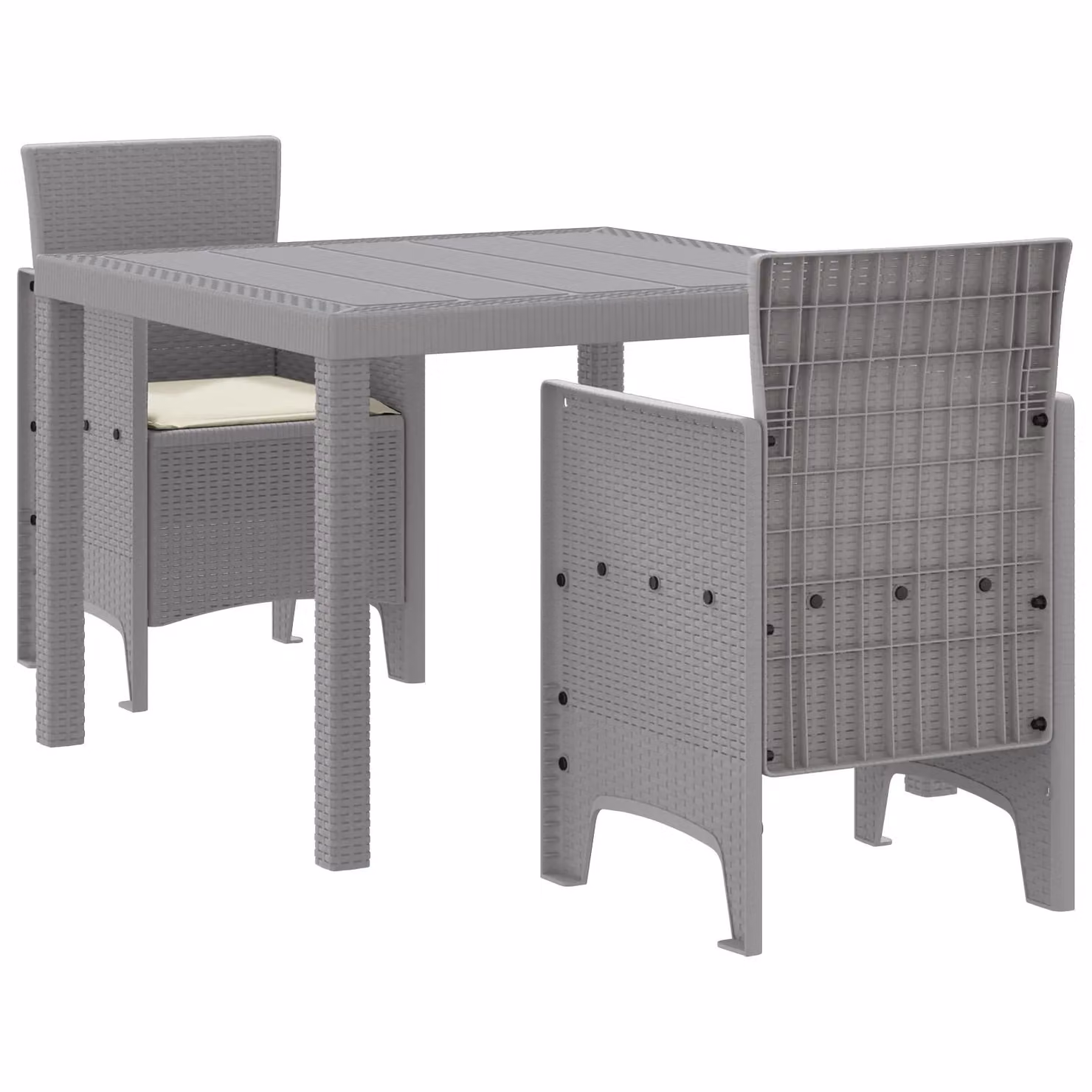 Berkfield Home 3 Piece Modern Garden Dining Set with Light Grey Cushions and Poly Rattan – 2