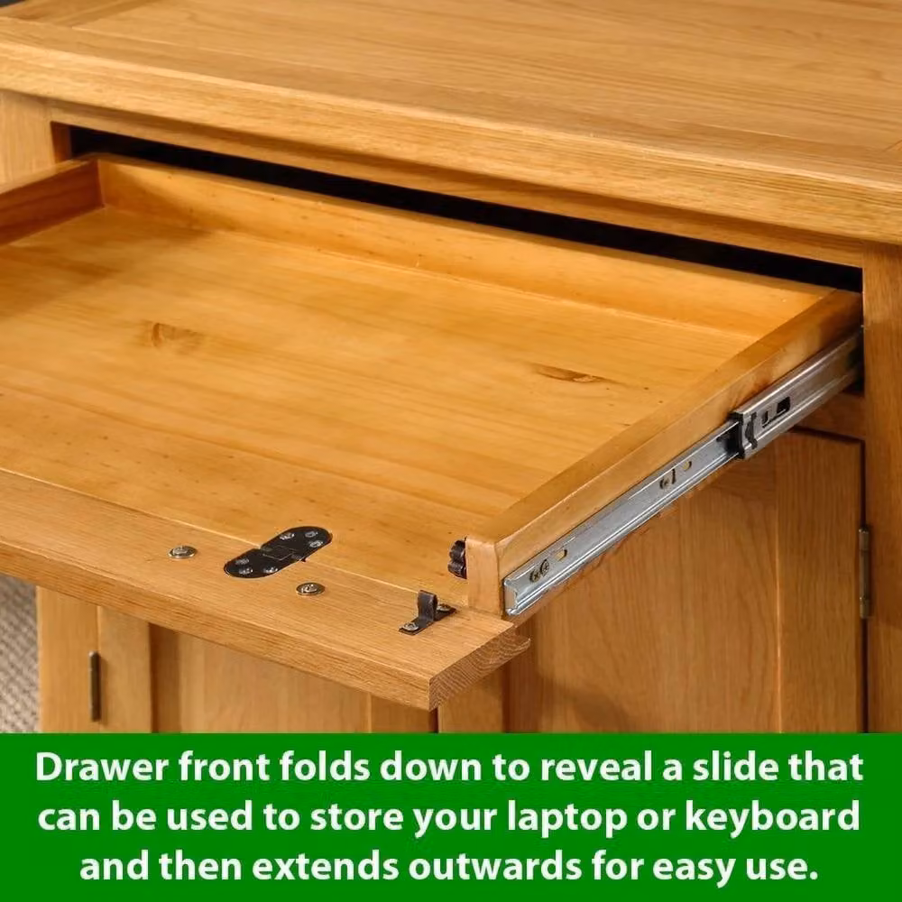 FORGEVIO Cheshire Oak Computer Desk with Hideaway in Brown – 3