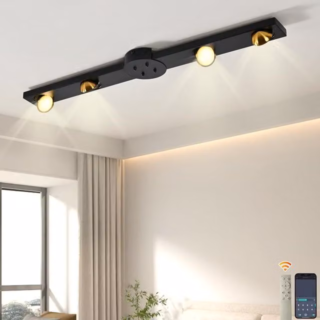 Garwarm 24W Dimmable LED Ceiling Light with 4 Adjustable Rotatable Lights in Black and Gold/Brass