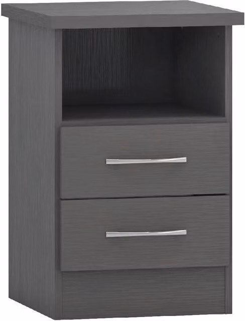 FORGEVIO Modern Grey Effect 2 Drawer Bedside Table with Shelf Storage – 1