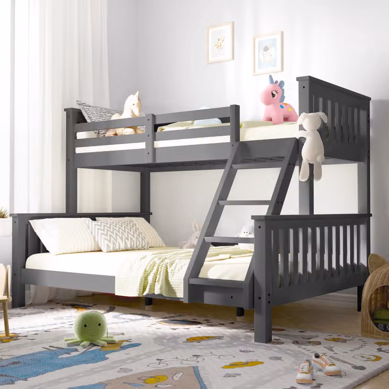 DHS Triple Bunk Bed in Dark Grey Solid Pine Wood for Kids and Adults