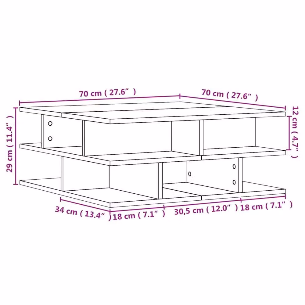 Berkfield Home Smoked Oak Coffee Table in Brown, W/D/H: 70 x 70 x 29 cm – 6