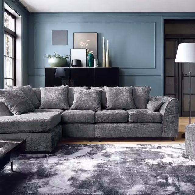 Abakus Direct Harriet Large Left Facing Corner Sofa in Dark Grey Crushed Chenille – 1