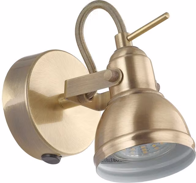 Happy Homewares Industrial Design Adjustable Wall Spot Light with Rocker Switch in Gold/Brass