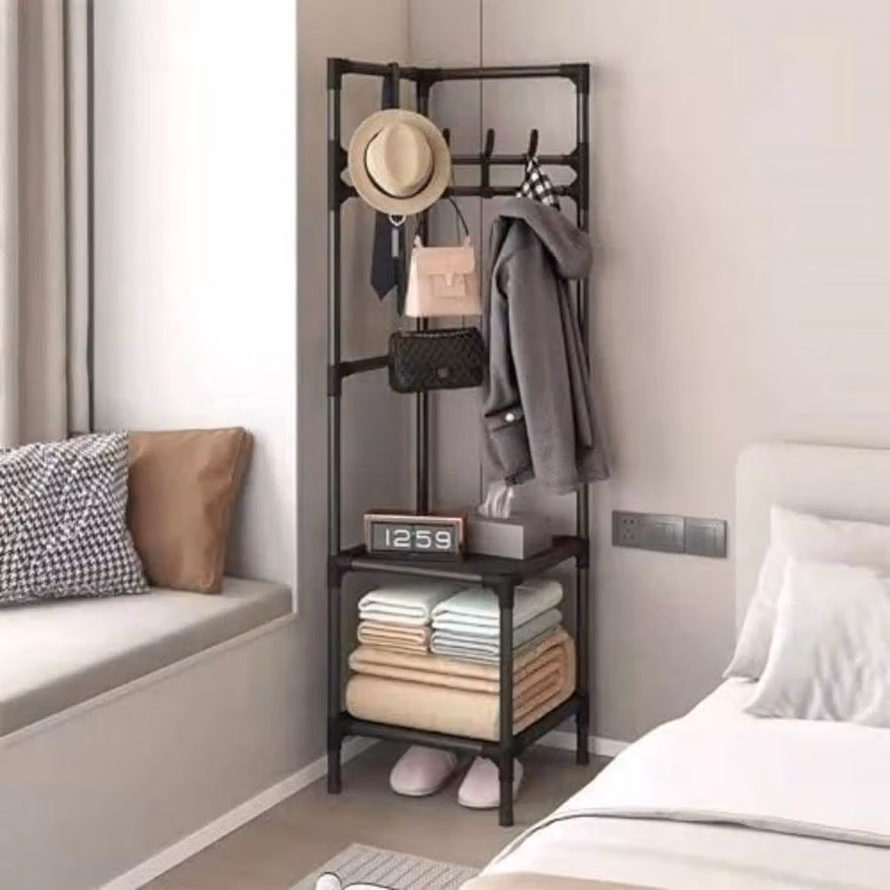 Hinsinc Black Metal Corner Coat Stand and Clothes Hanging Rail Rack, Width: 50 cm – 5