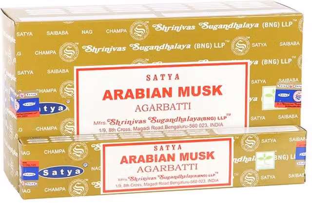Satya Arabian Musk Oriental Woody Incense Sticks, 12 Pack, Yellow