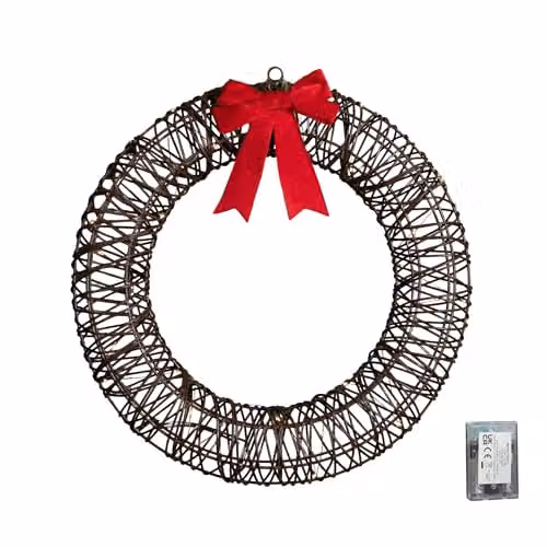 Samuel Alexander Battery Operated Christmas Wreath with Red Bow and 40 White LEDs, Brown, 50cm – 2