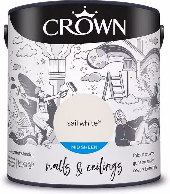 Crown Walls and Ceilings Mid Sheen Emulsion White 2.5l