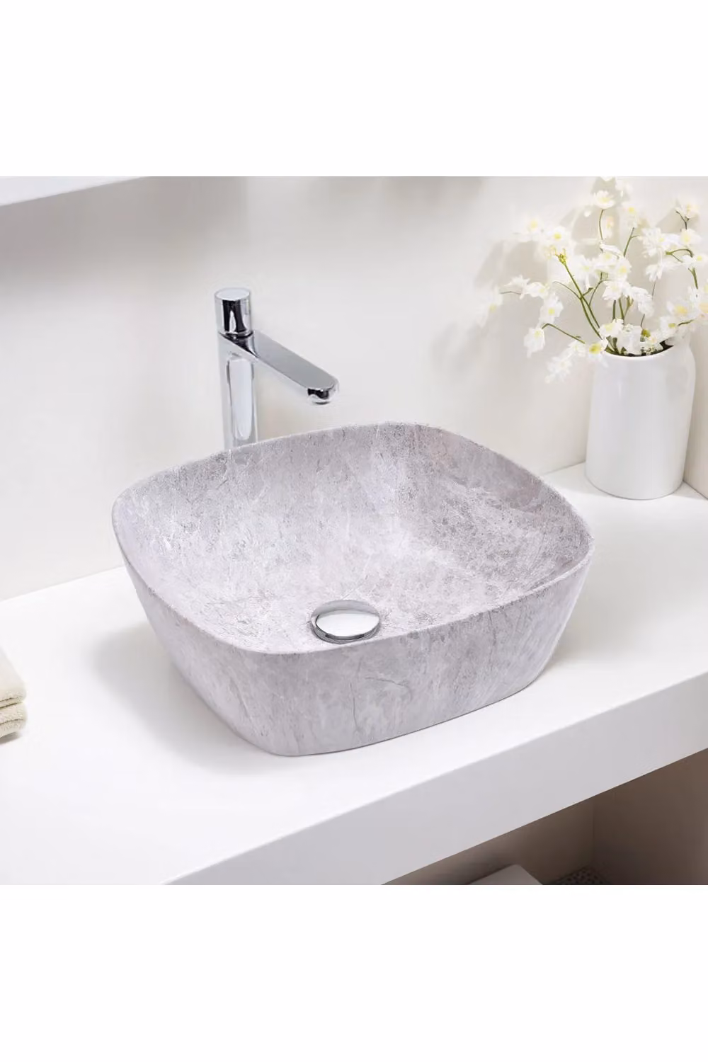 Living and Home Grey Ceramic Square Countertop Bathroom Wash Basin Sink – 3